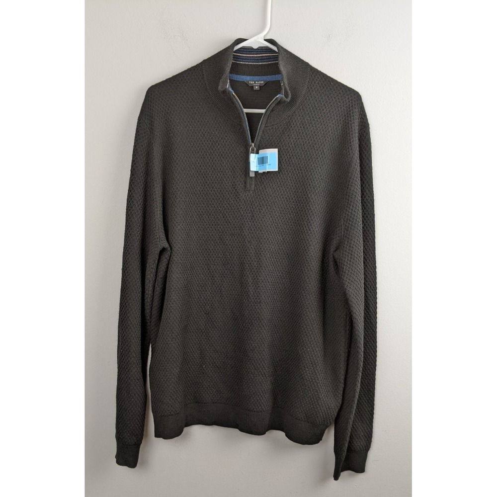 Ted Baker London Men's XL Textured Knit Half-Zip Sweater Black Gray RN 95229